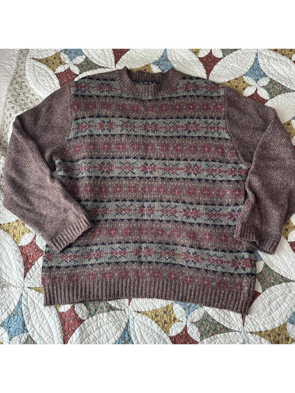 Vintage 90s brown patterned dad grandpa sweater granola cabin cottagecore
